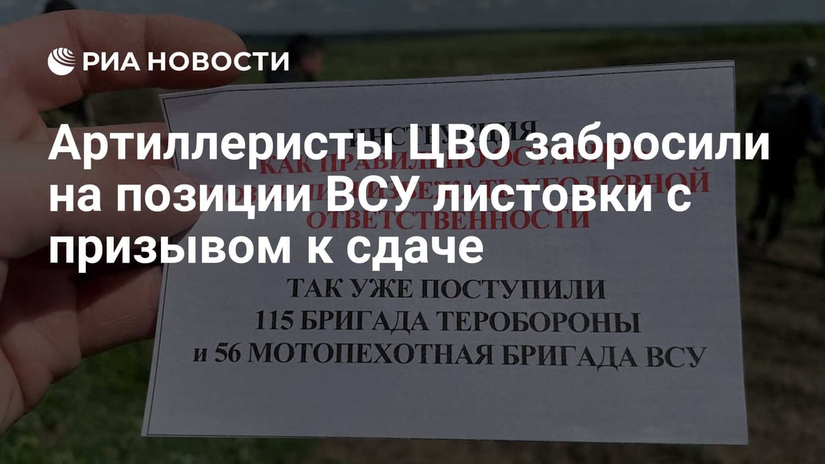 Артиллеристы ЦВО забросили на позиции ВСУ листовки с призывом к сдаче