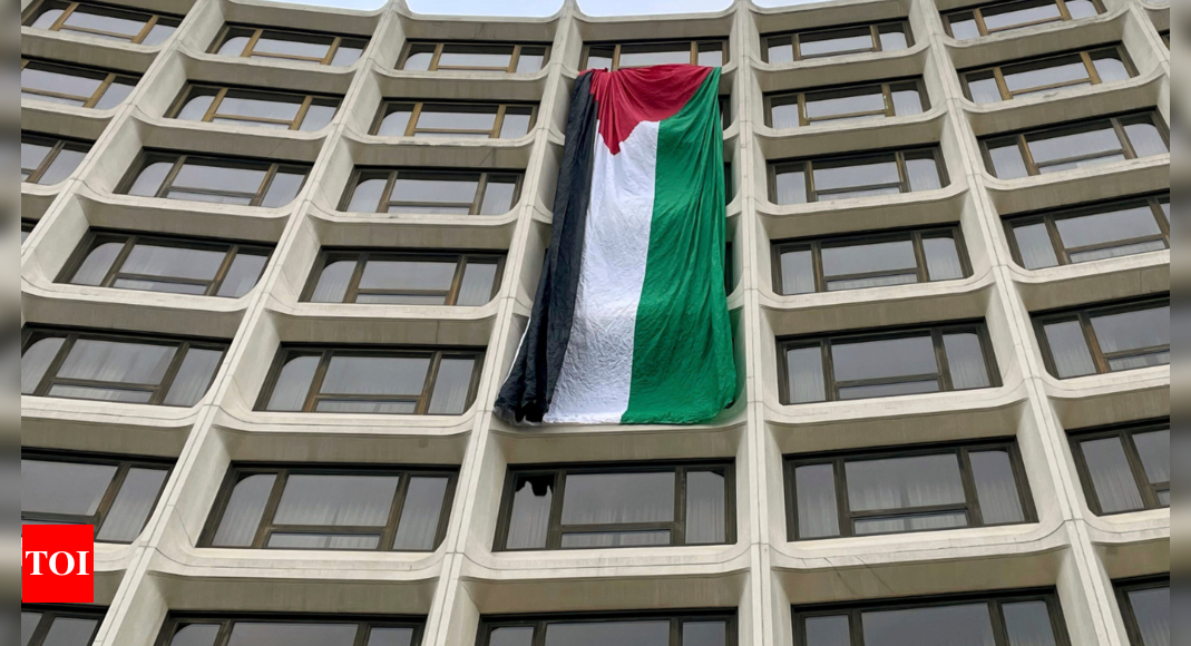 Protesters drape huge Palestinian flag at venue of White House Correspondents' Dinner - Times of India