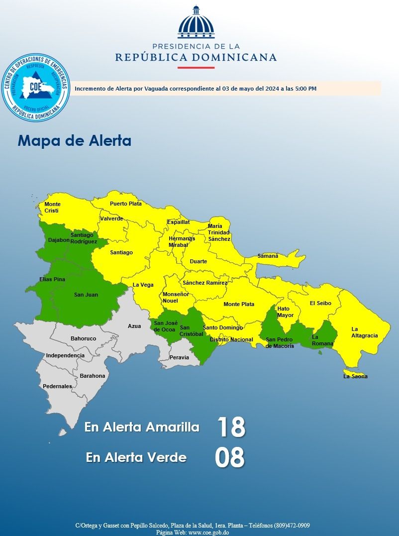 COE aumenta a 25 las provincias en alerta por vaguada que incide sobre el país