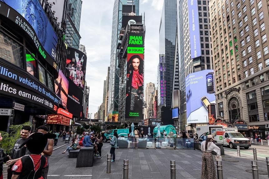 Singaporean singer Iman Fandi appears on NYC's Times Square billboard for Spotify campaign