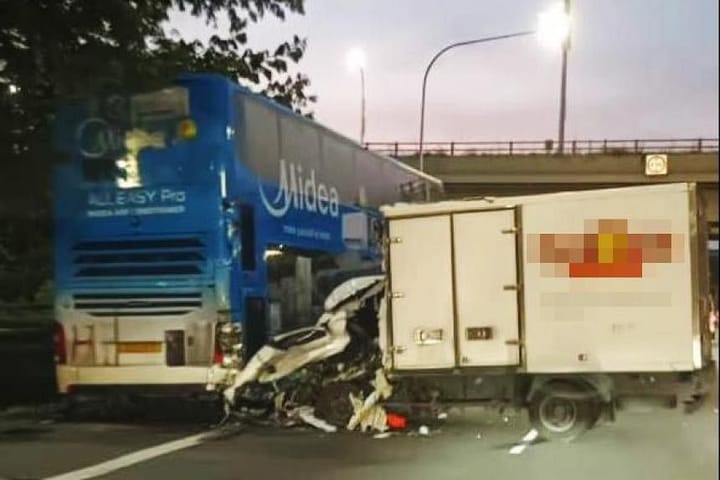 2 taken to hospital after van and bus collide on TPE